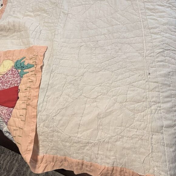 Rare Vintage 40’s Parasol Ladies Sun Bonnet Hand Stitched Quilt Twin 97x53 - Picture 8 of 8